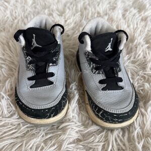 Kids Retro Jordan 3 Toddler Sneakers Wolf Grey Black Cement Print Size 6C